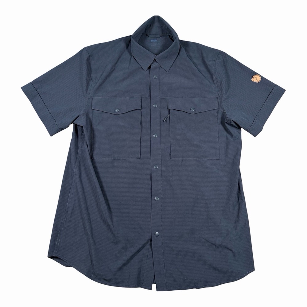 Fjallraven Abisko Trekking Short Sleeve Men's Shirt XL Navy Snap Button EUC